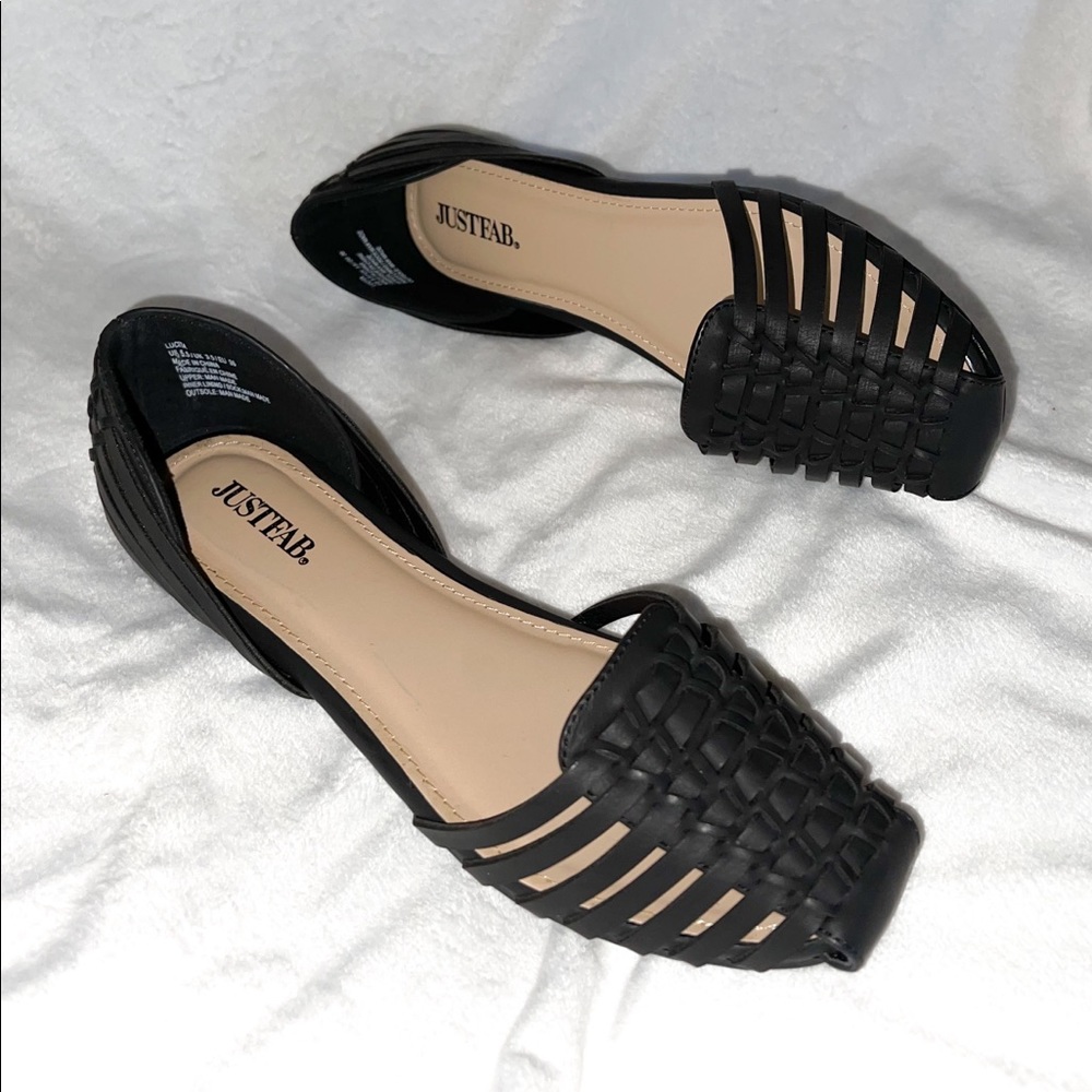Black Huarache-Style Woven Flat